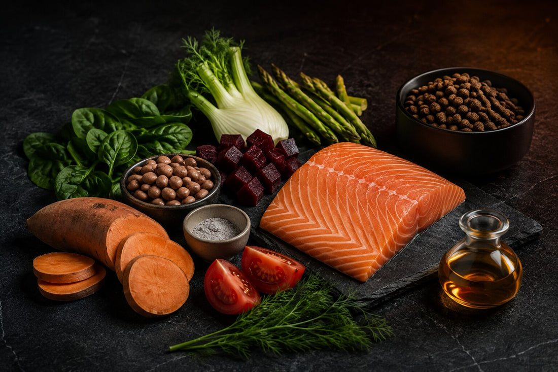 Scottish salmon, sweet potato, superfoods, salmon oil and puppy kibble