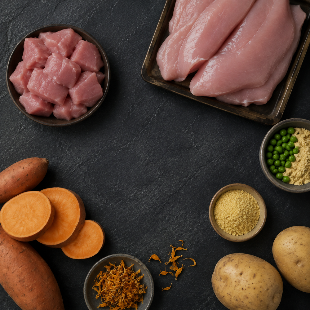 Turkey, sweet potato, potato and selected Digestive Care ingredients